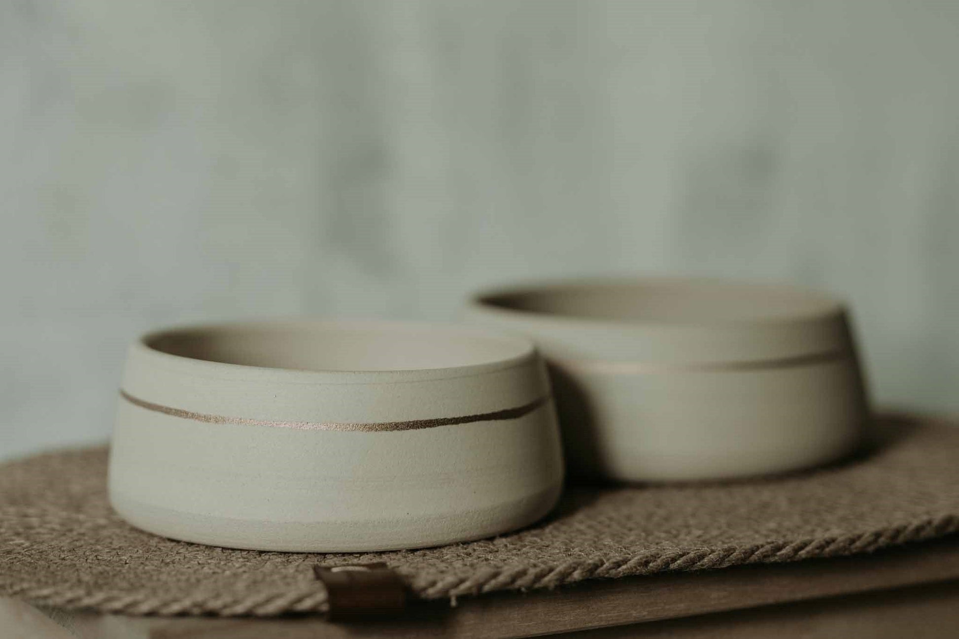 Ceramic dog bowls set with Jute pet rug. Modern pet bowls. Dog bowls j –  ZuzeCeramics