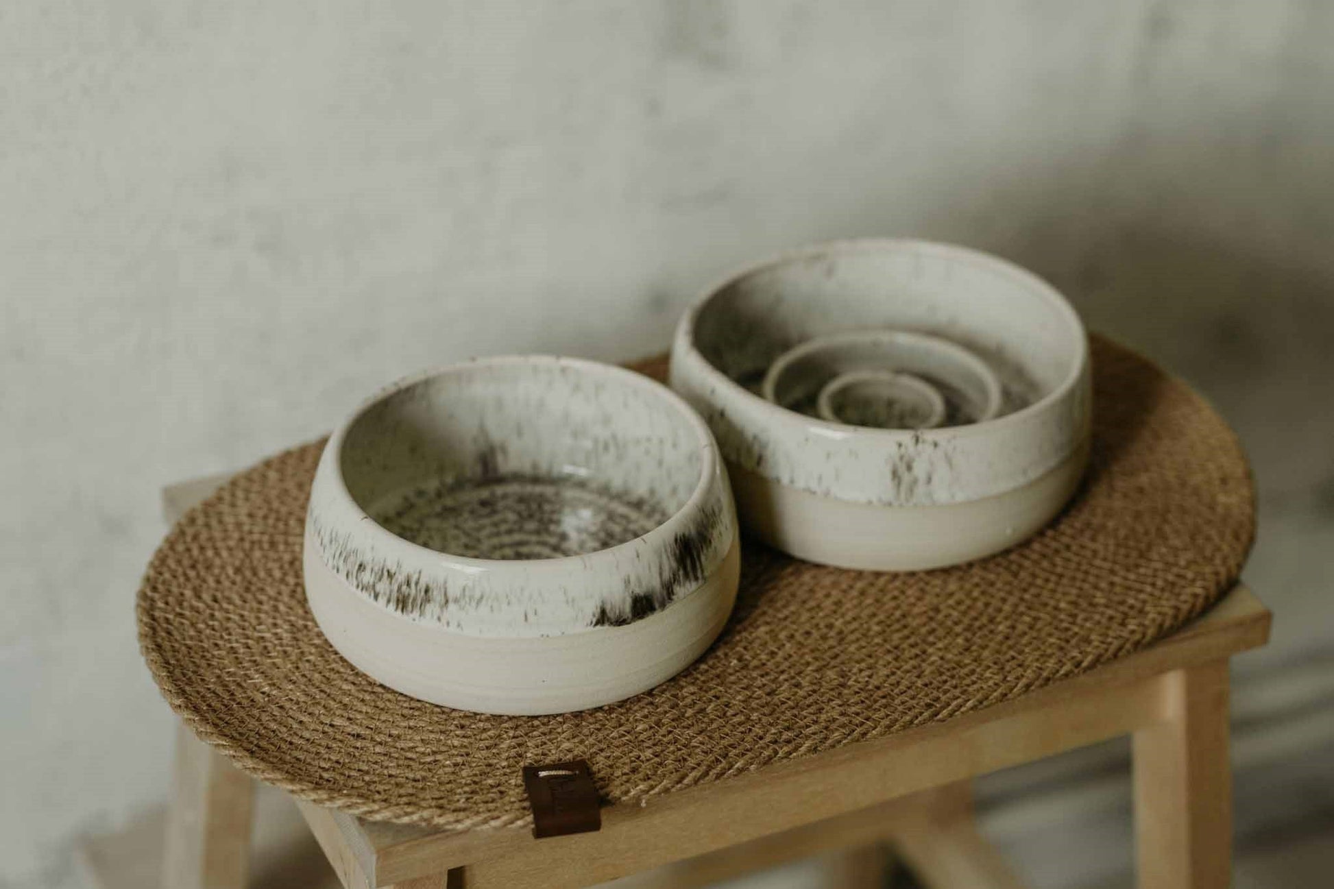 Ceramic dog bowls set with Jute pet rug. Modern pet slow feed bowl. Do –  ZuzeCeramics